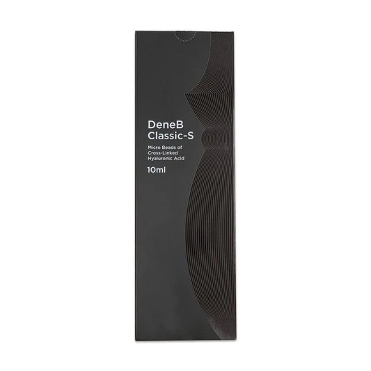 Black packaging of DeneB Classic-S with text on a white background